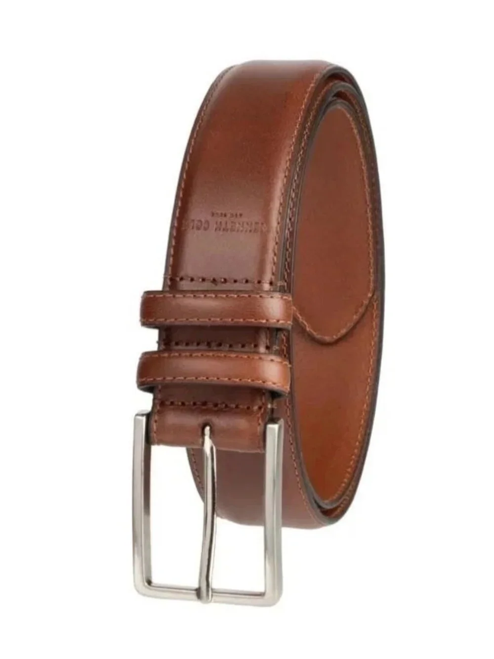 Kenneth Cole Men's S 30-32 Brown Leather Belt With Silver Buckle